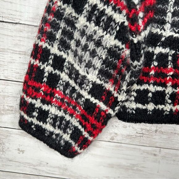 LISE J. Sweater Plaid Preppy Academia Knit Cardigan Padded Shoulders L - Picture 6 of 8